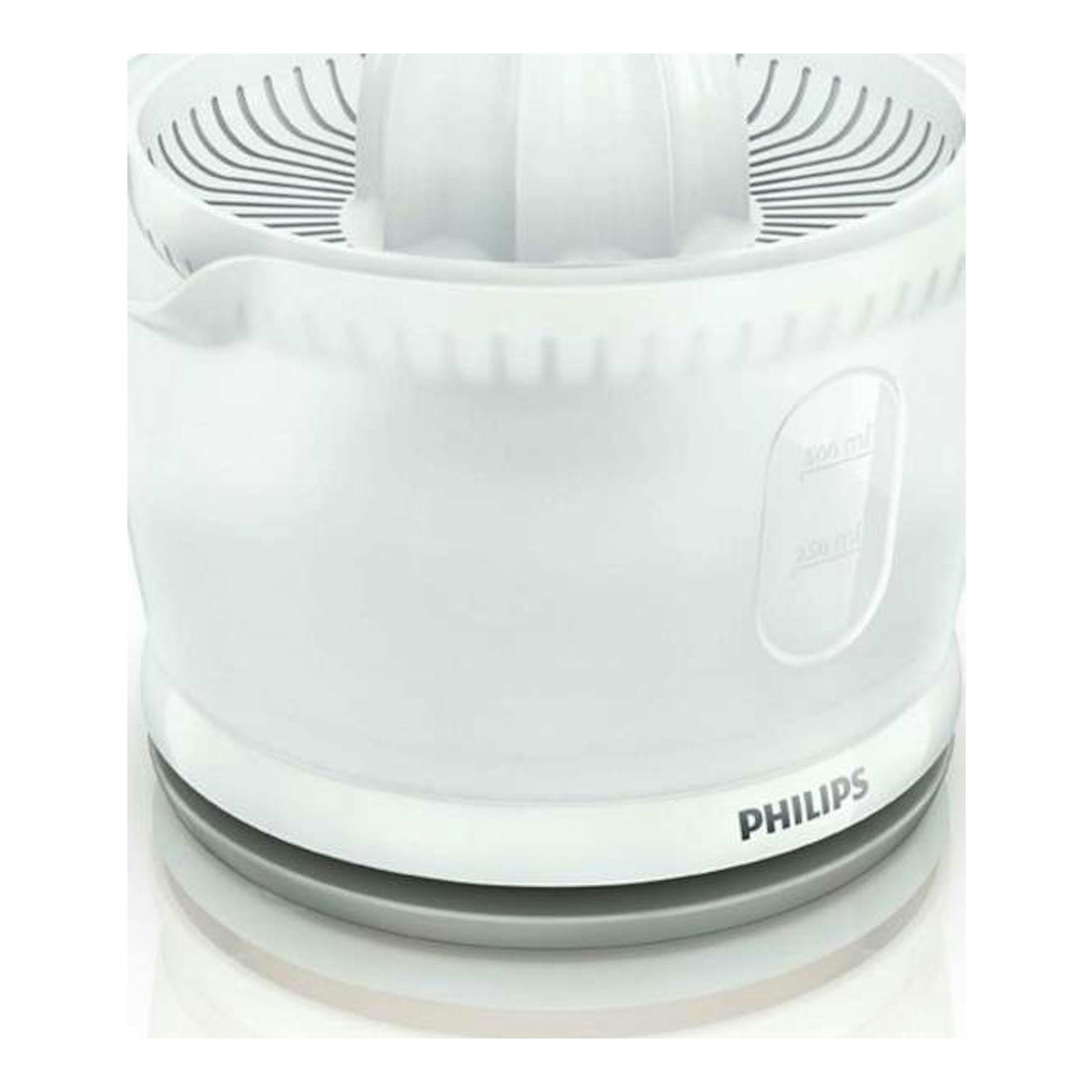 Exprimidor Philips HR2738/00 blanco, vista frontal en tres cuartos sobre fondo blanco.