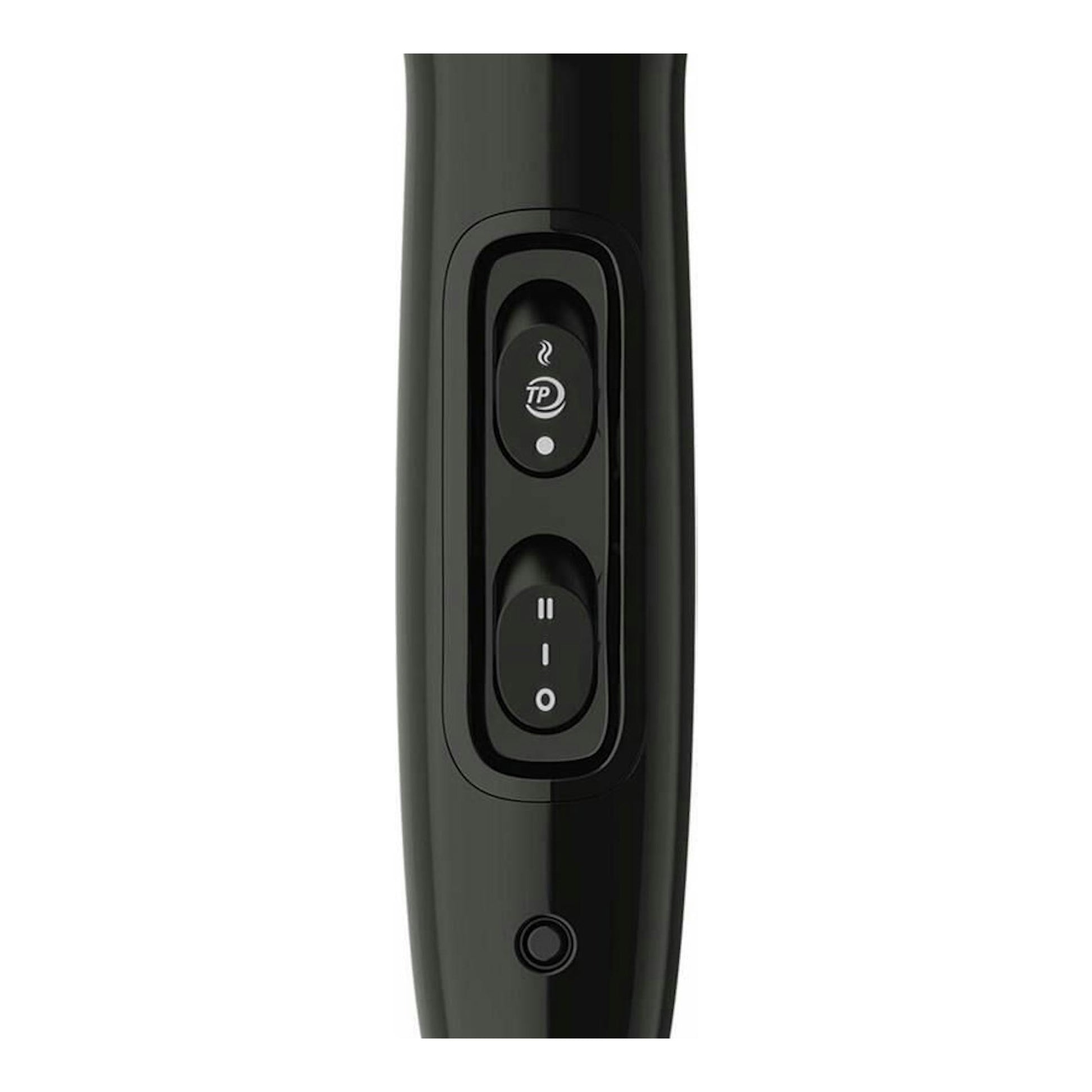 Secador Philips BHD274/00 negro, vista frontal parcial del mango con botones de control.