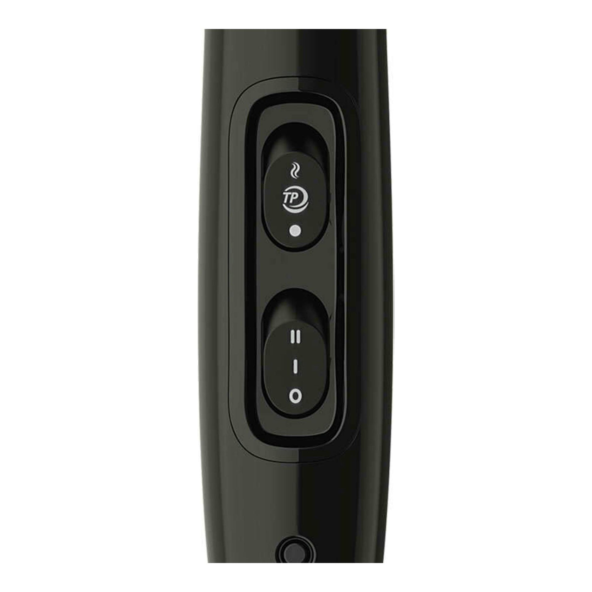 Secador Philips BHD272/00 negro, vista frontal parcial del mango con botones de temperatura y velocidad.