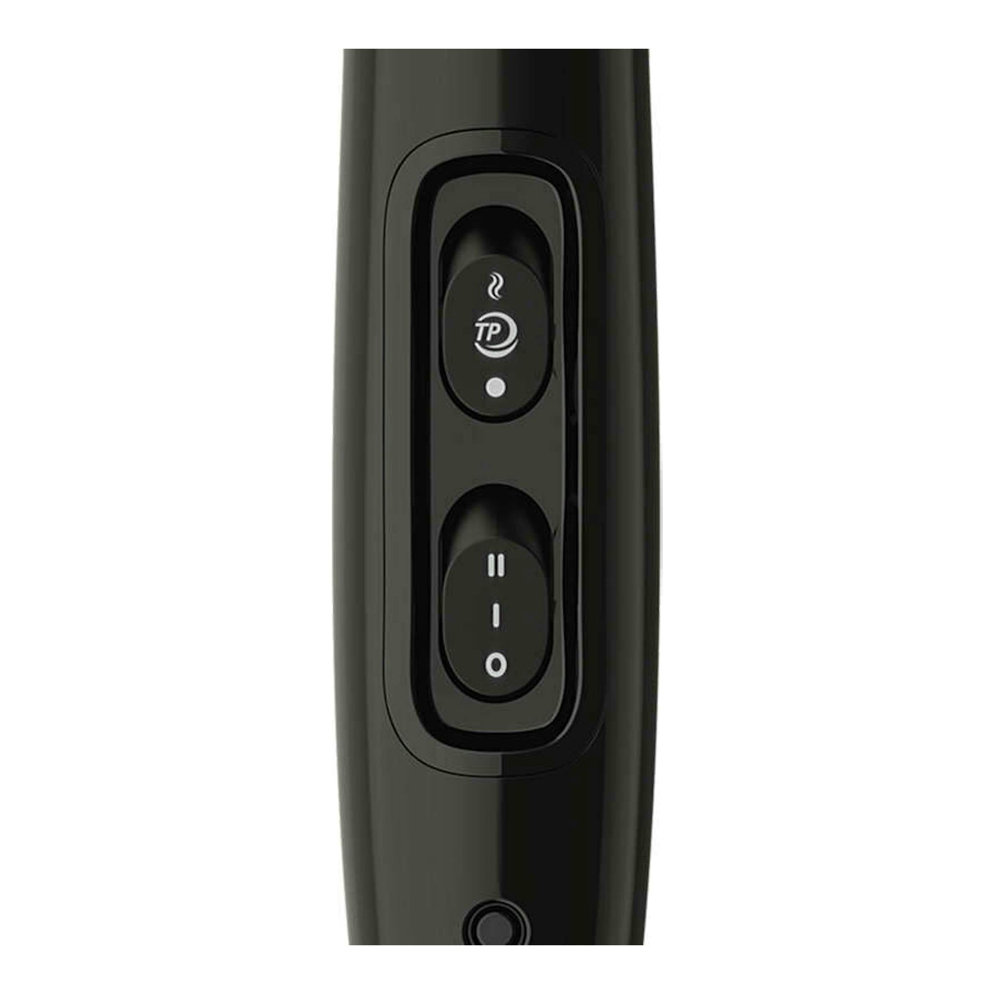 Secador Philips BHD272/00 negro, vista frontal parcial del mango con botones de temperatura y velocidad.