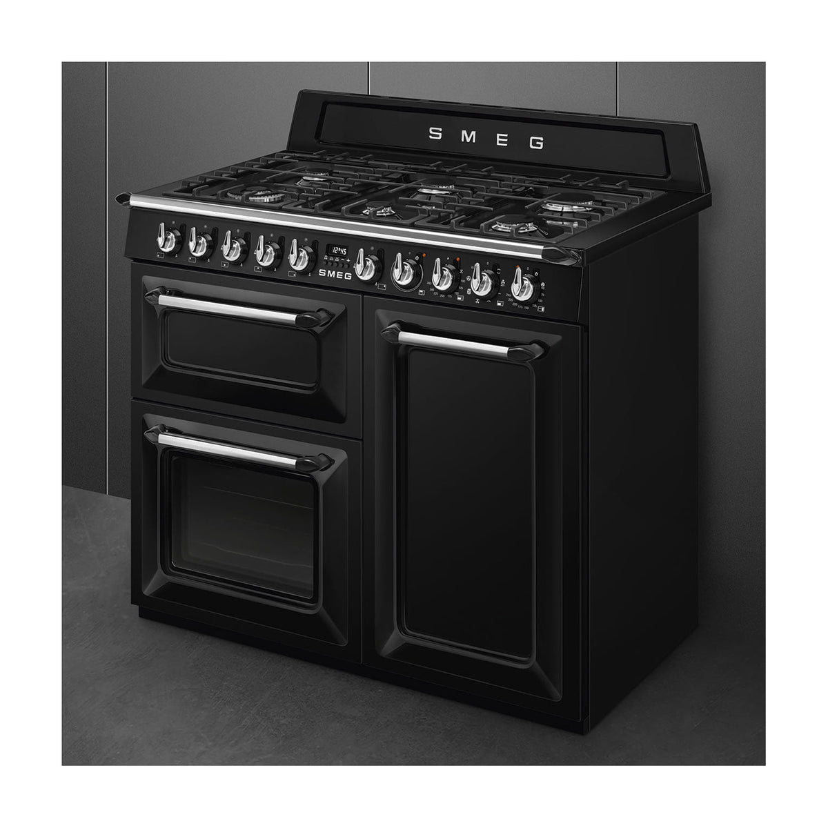 Cocina de gas Smeg TR103BL de 100 cm con 6 quemadores y tres hornos eléctricos