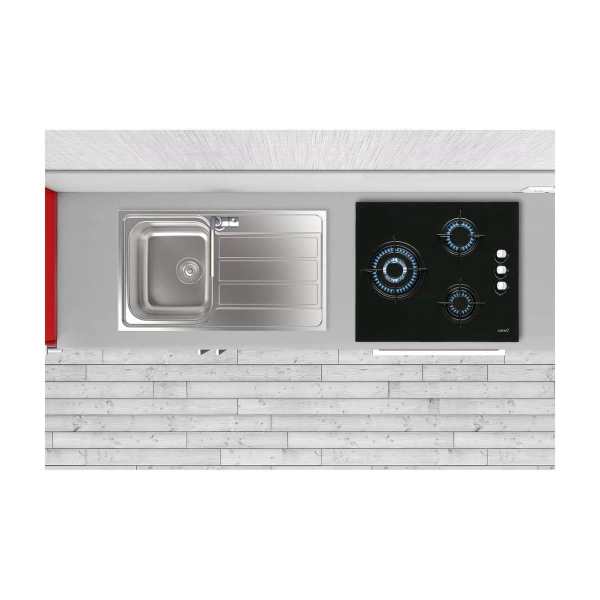 Placa de gas Cata CI 6021 BK de cristal negro, 3 zonas y 59 cm