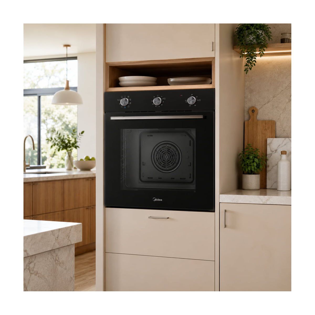 Horno multifunción Midea MBOG2M2-M5M80(BK), 70 l y limpieza hidrolítica