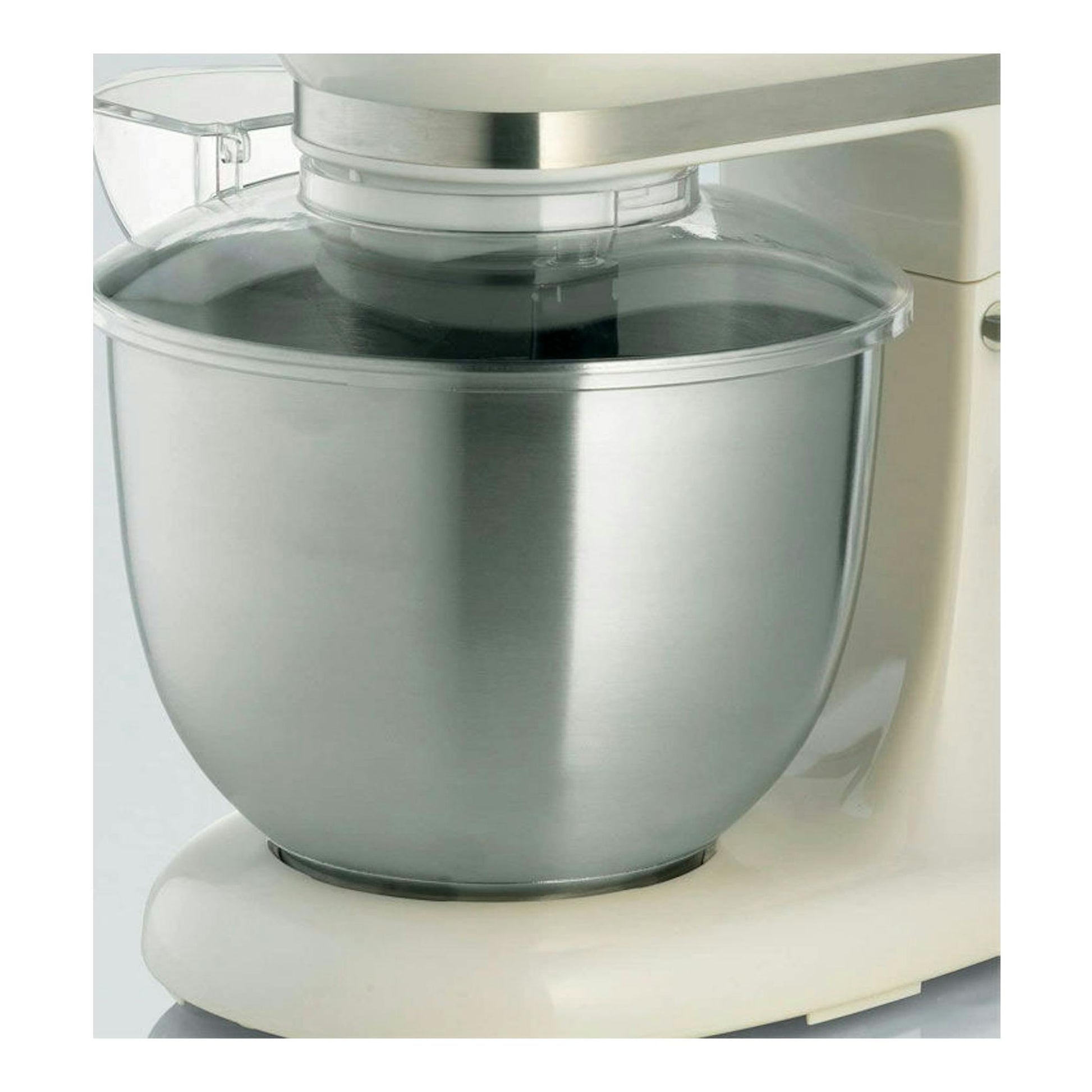 Robot amasador Ariete Vintage Beige 1588/03, vista lateral, cuerpo beige y bol metálico.