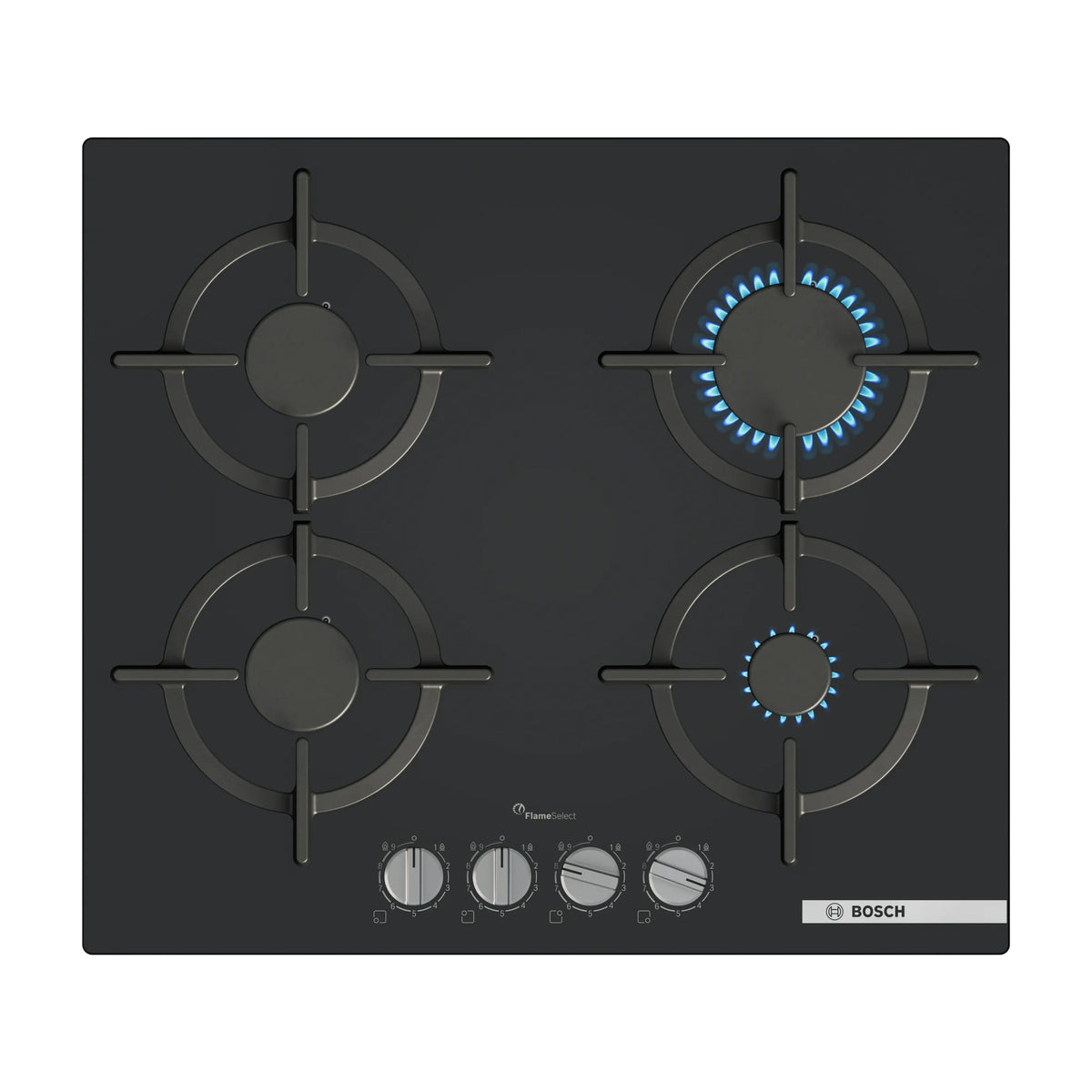 Placa de gas Bosch PPP6A6I10 de 60 cm, 4 zonas y cristal negro