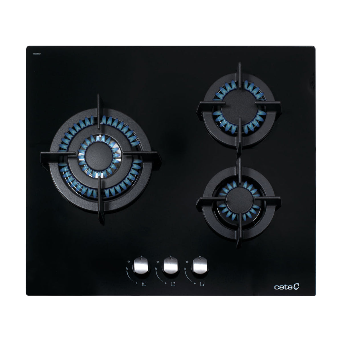 Placa de gas CATA CCI 6021 BK de cristal negro, 3 quemadores