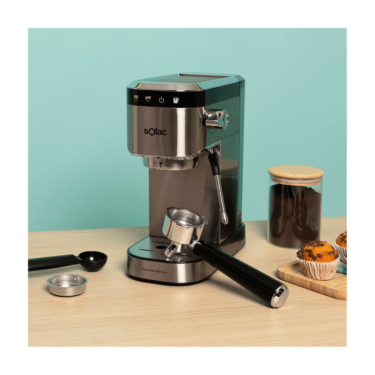 Cafetera espresso Solac Taste Slim D20 Inox CE4525, 20 bar y control táctil