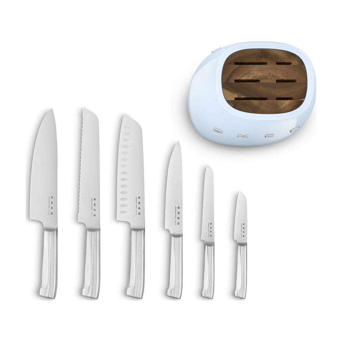 Bloque de cuchillos Smeg KBSF02PB con 6 cuchillos, azul pastel