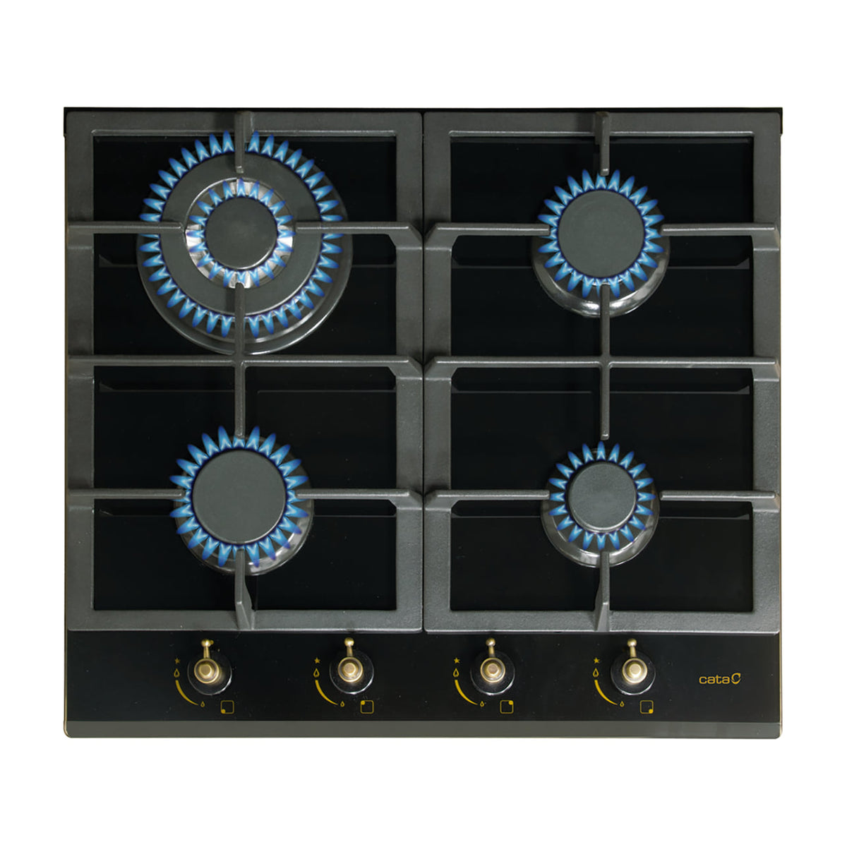 Placa de gas Cata RCI 631 BK, 4 quemadores y cristal negro
