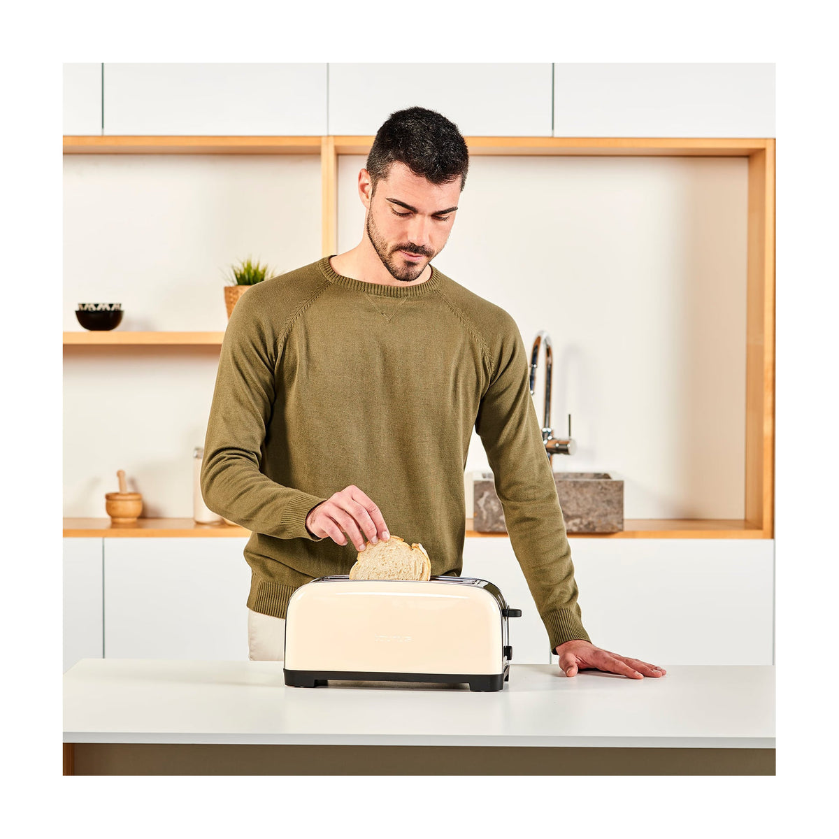 Tostadora Taurus Vintage Cream TO1401, 2 ranuras extralargas y 1400 W