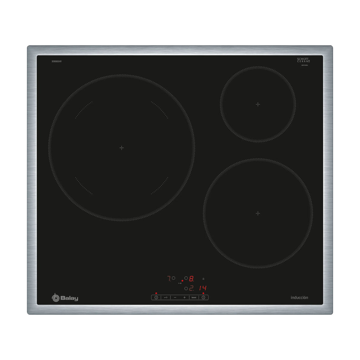 Placa de inducción Balay 3EB865XR de 60 cm, 3 zonas y marco inox
