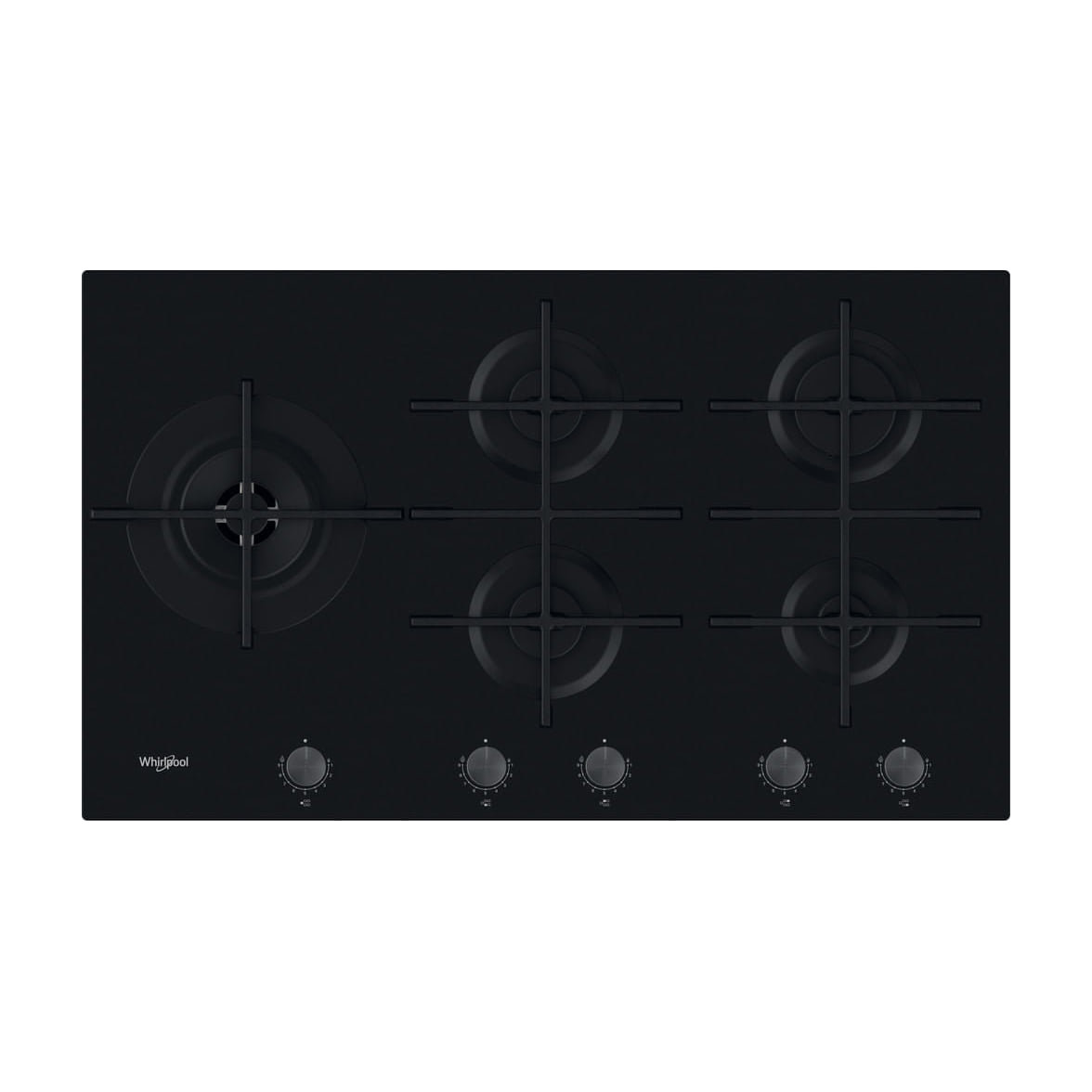 Placa de gas Whirlpool GOWL 928/NB, 5 fuegos y 86 cm