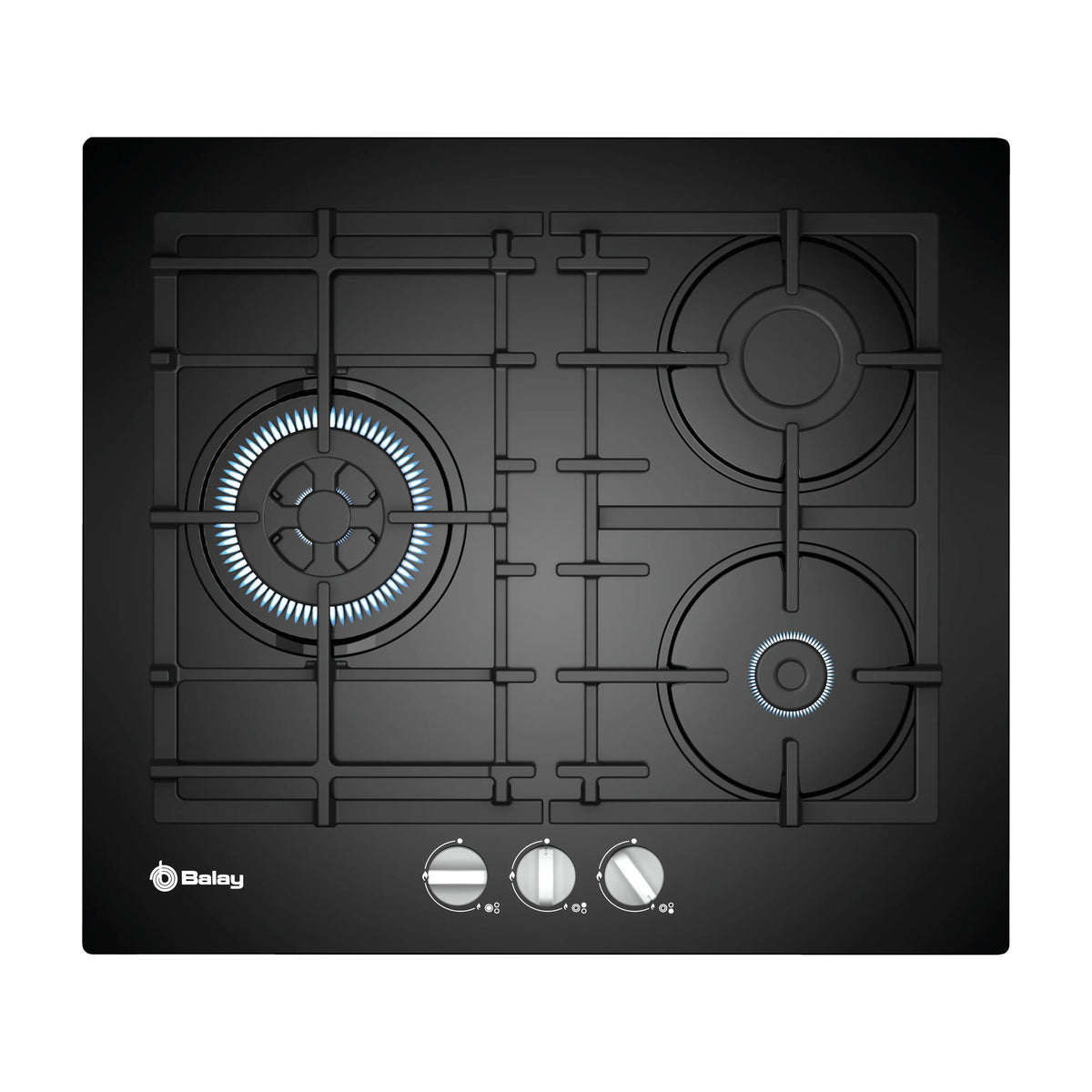 Placa de gas Balay 3ETG563HB de 3 zonas con quemador wok de 3,3 kW