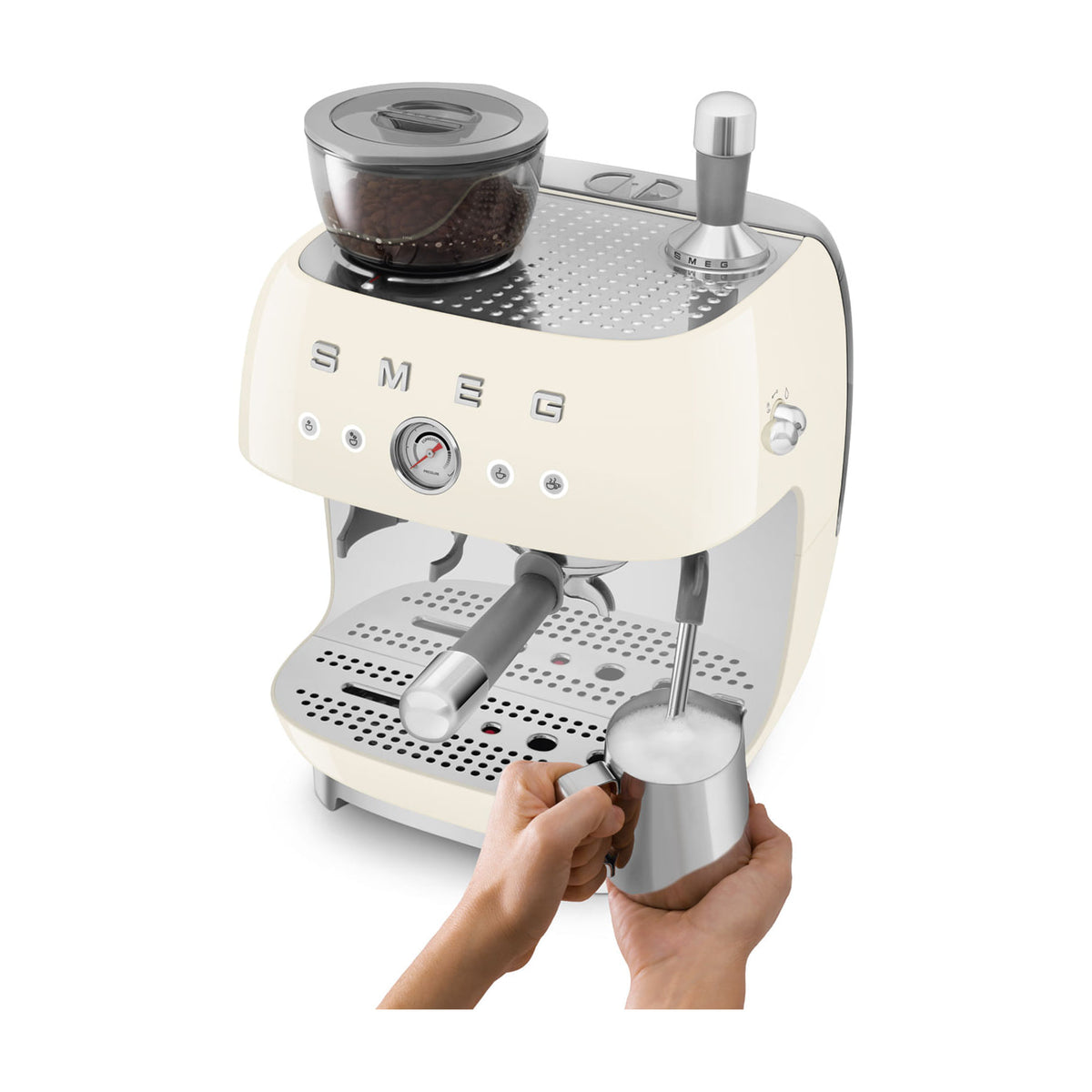 Cafetera espresso Smeg EGF03CREU con molinillo integrado, color crema
