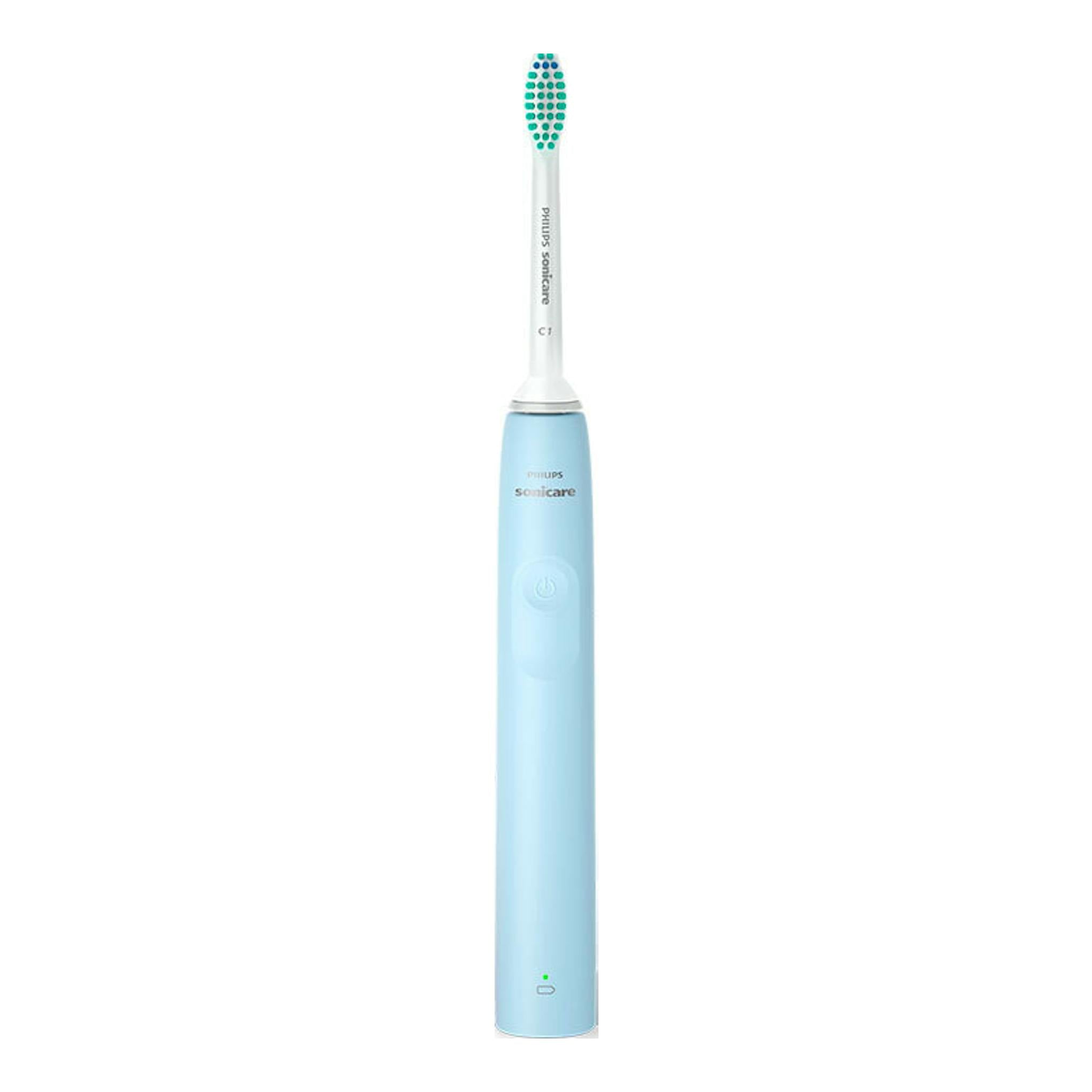 Cepillo dental eléctrico Philips Sonicare HX3651/12 azul claro, vista frontal con cabezal blanco y cerdas verdes.