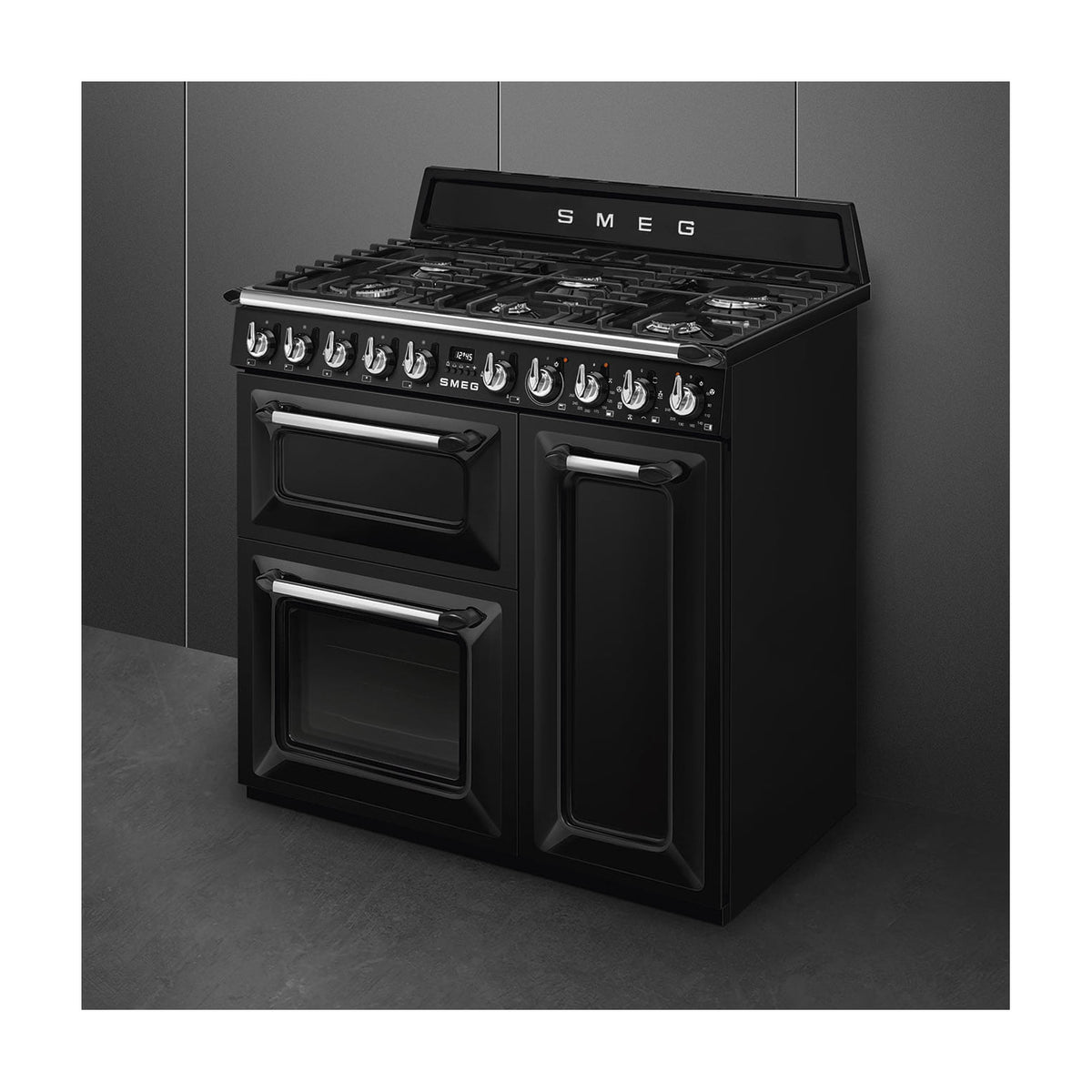 Cocina de gas Smeg TR93BL de 90 cm con tres hornos eléctricos