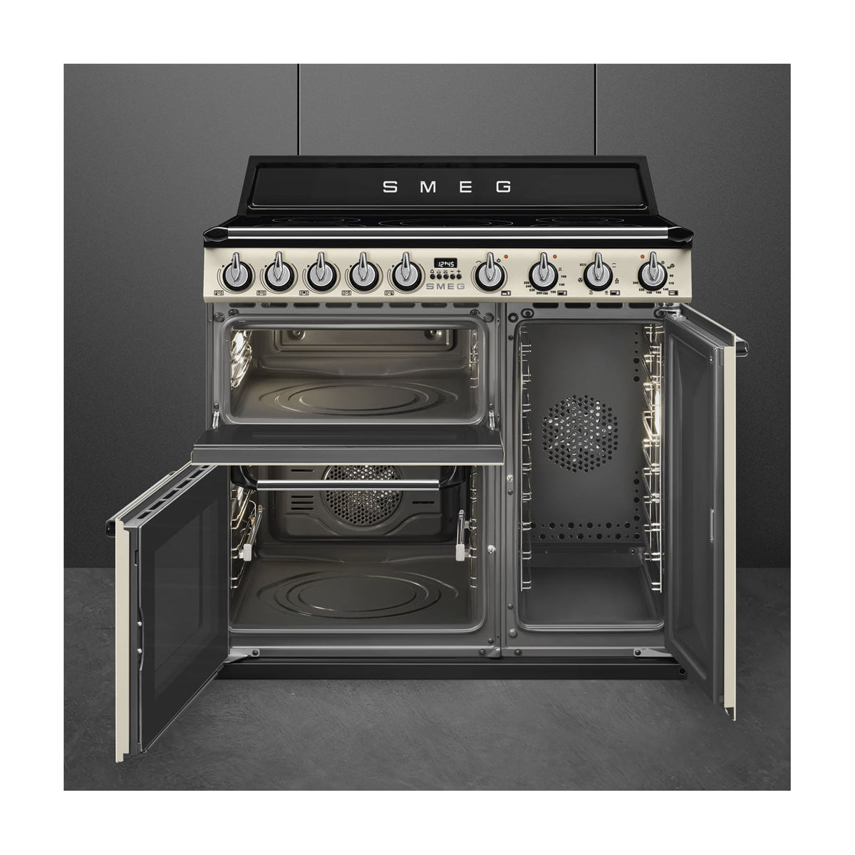 Cocina de inducción Smeg TR93IP2 de 90 cm con tres hornos, crema