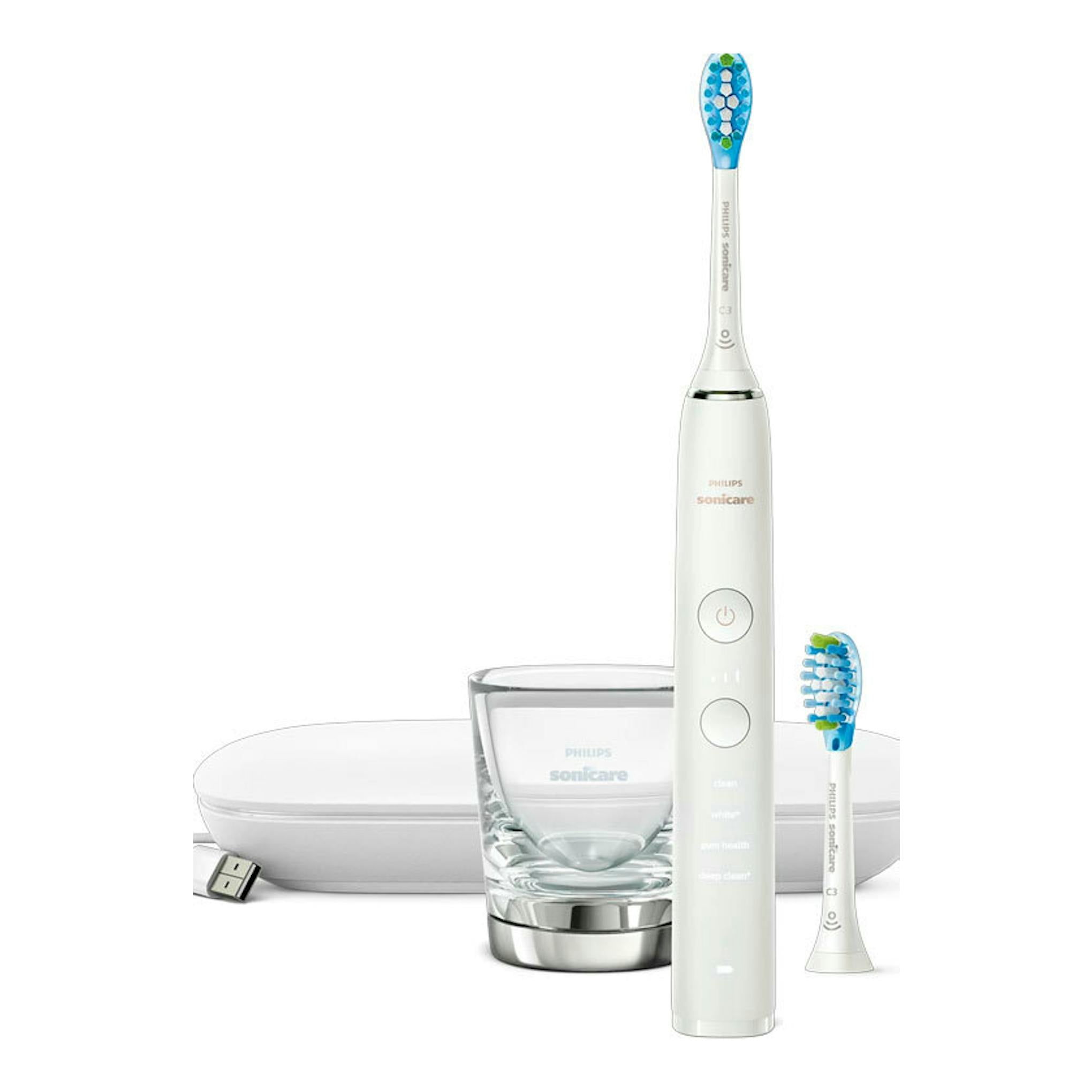 Cepillo dental eléctrico Philips Sonicare HX9913/17 blanco, con dos cabezales, base de carga y estuche.