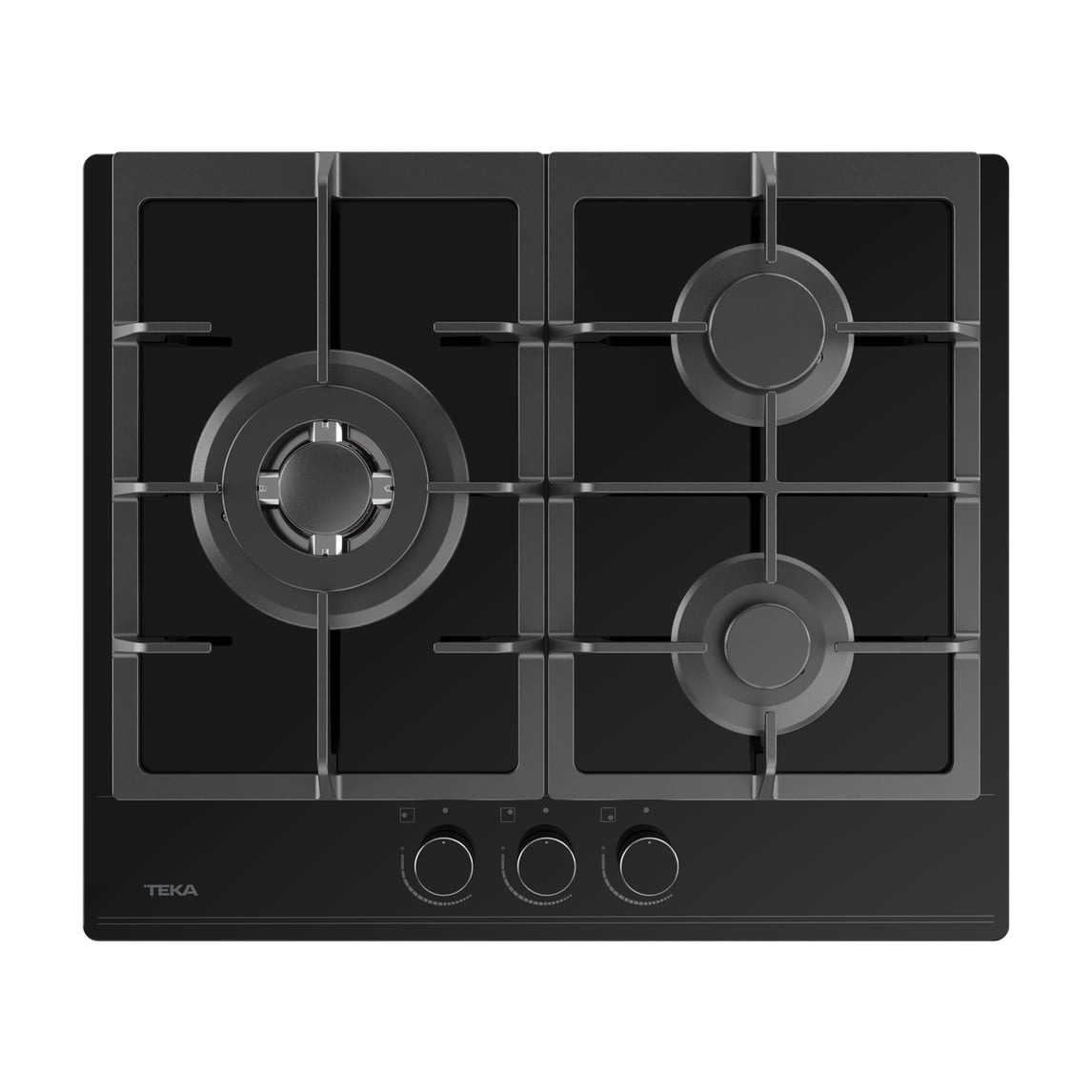 Placa de gas Teka GBC 63110 KBB, 3 quemadores y cristal negro