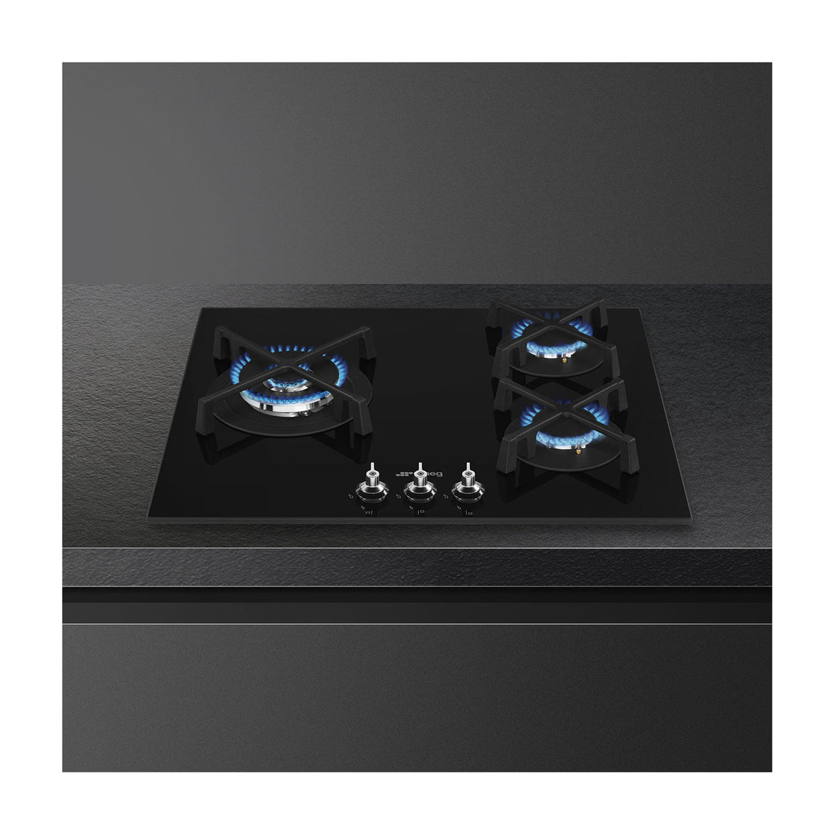 Placa de gas Smeg PV363LN de 60 cm con 3 quemadores y cristal negro