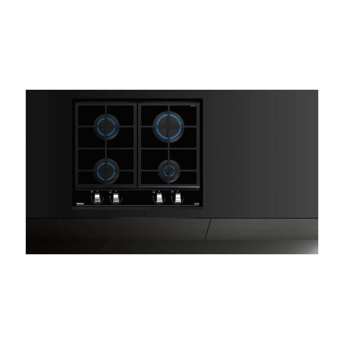 Placa de gas Teka GZC 64300 XBN, 60 cm, cristal negro y ExactFlame