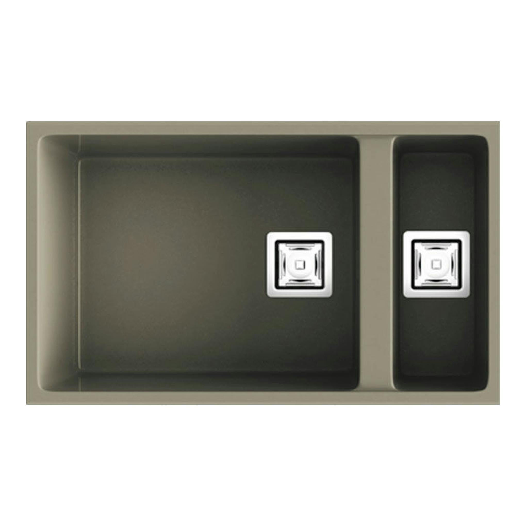 Fregadero Poalgi Zie 70 1/S+1/2 S Albero Mate, vista superior, dos cubetas rectangulares en gris oscuro.