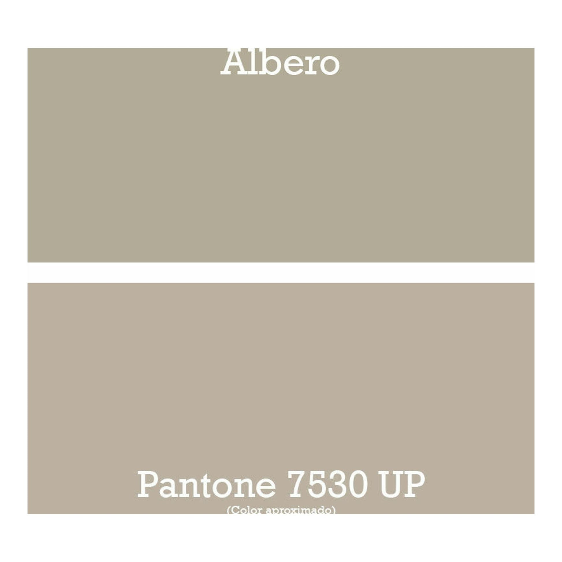 Ficha de color Albero, Pantone 7530 UP, con fondo beige liso.