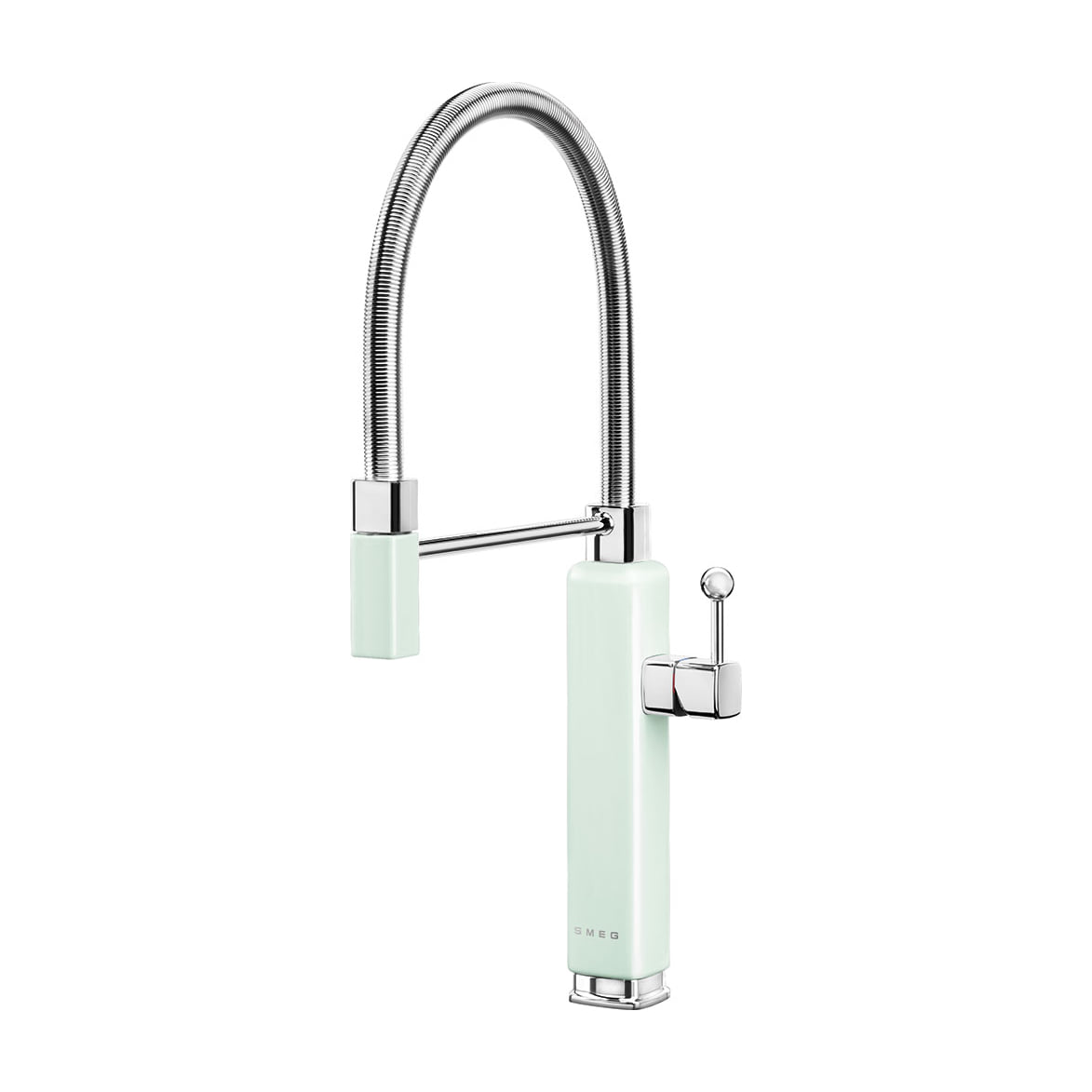 Grifo de cocina Smeg MDF50PG monomando, verde pastel y giro de 360°