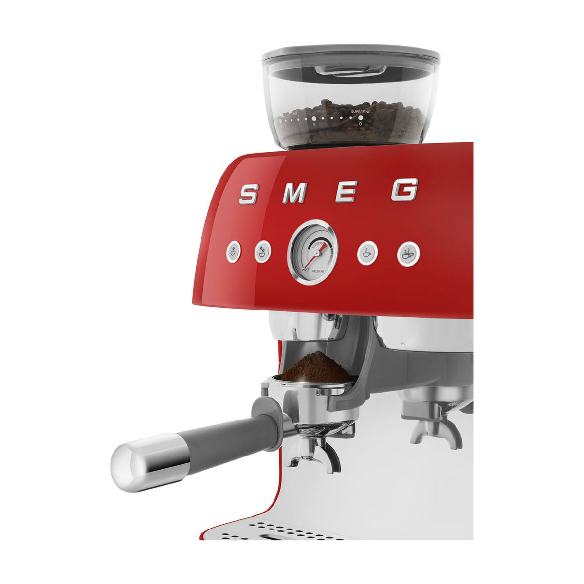 Cafetera espresso manual Smeg EGF03RDEU roja con molinillo integrado y doble thermoblock