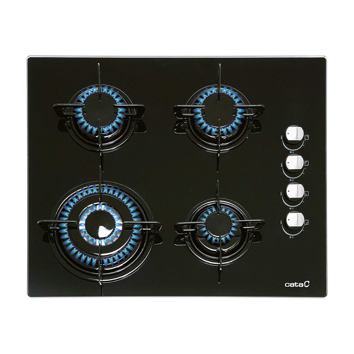Placa de gas Cata CIB 6031 BK de cristal negro, 4 quemadores y gas butano