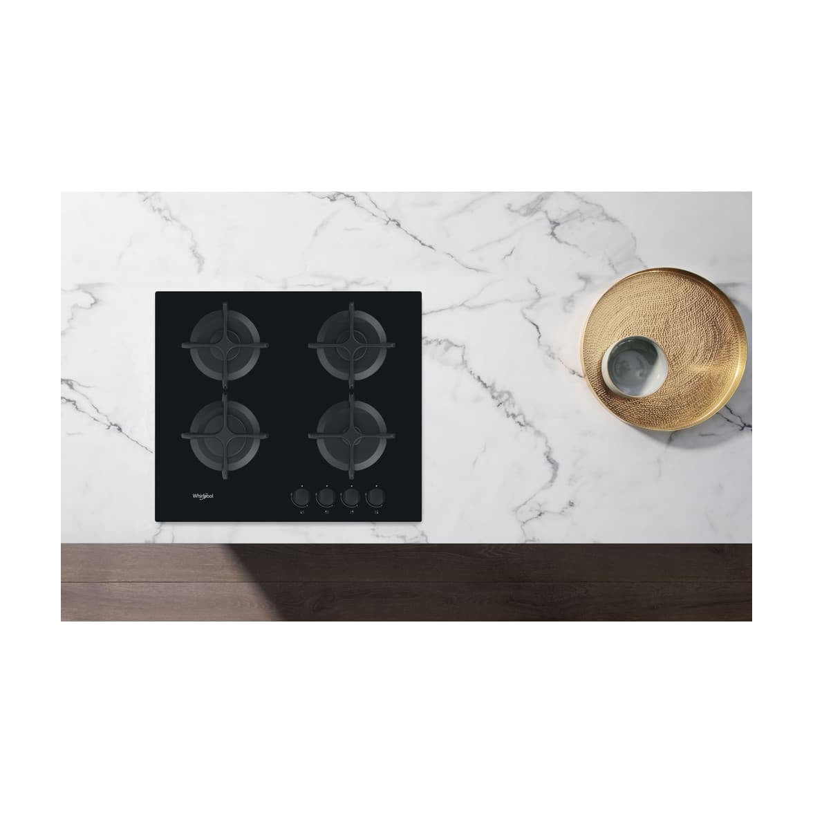 Placa de gas Whirlpool GOB 616/NB de 4 fuegos en cristal negro