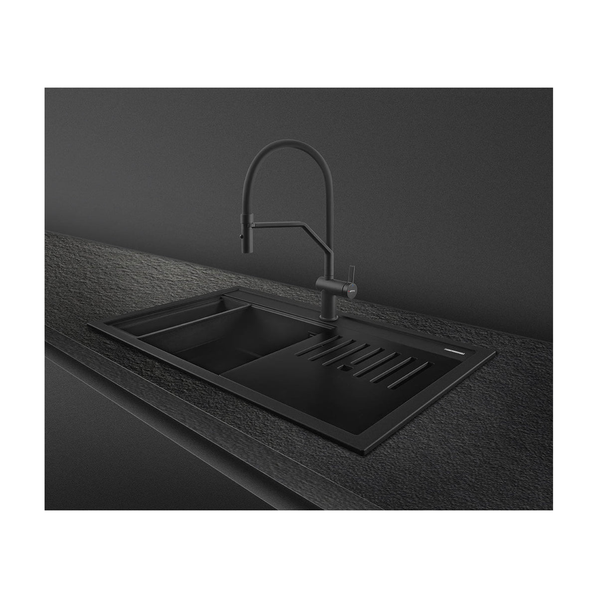 Fregadero Smeg VSGX860MN de granito compuesto, negro, una cubeta