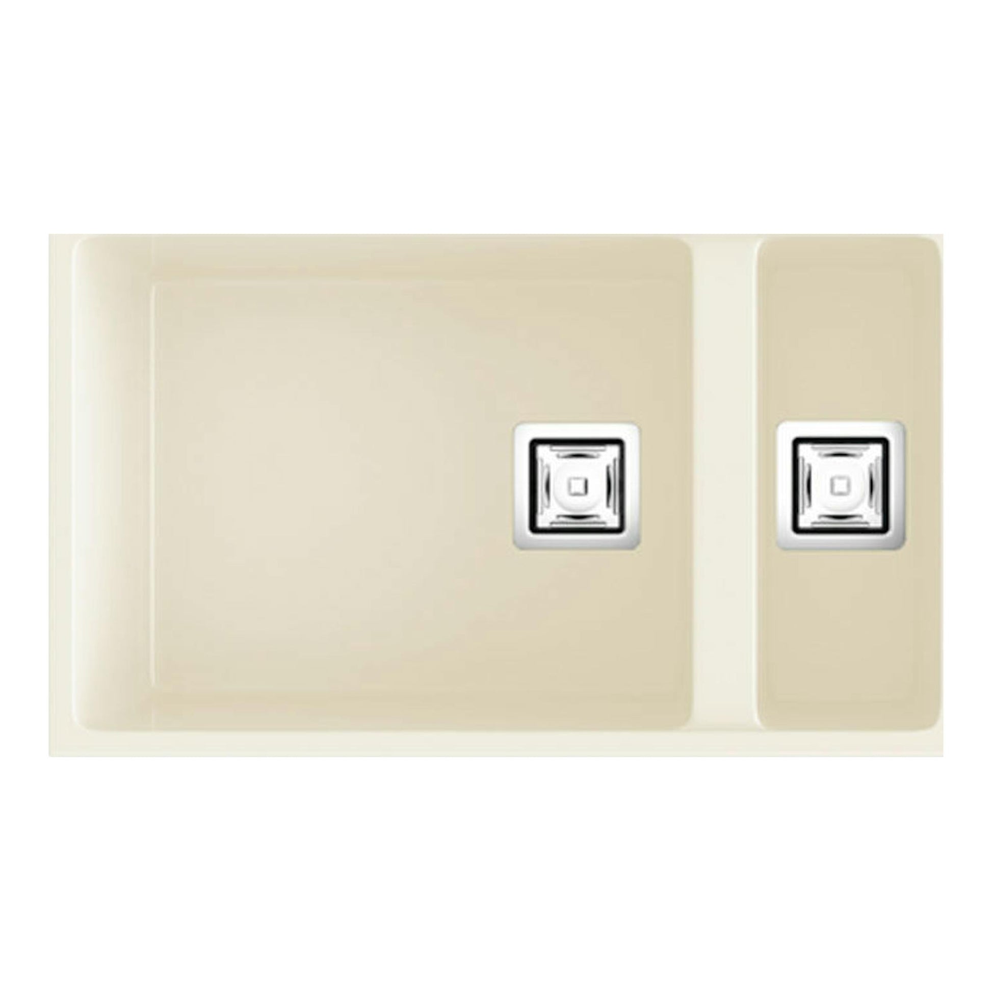 Fregadero Poalgi Zie 70 1/S+1/2S Pergamon mate, vista cenital, color beige con dos cubetas.