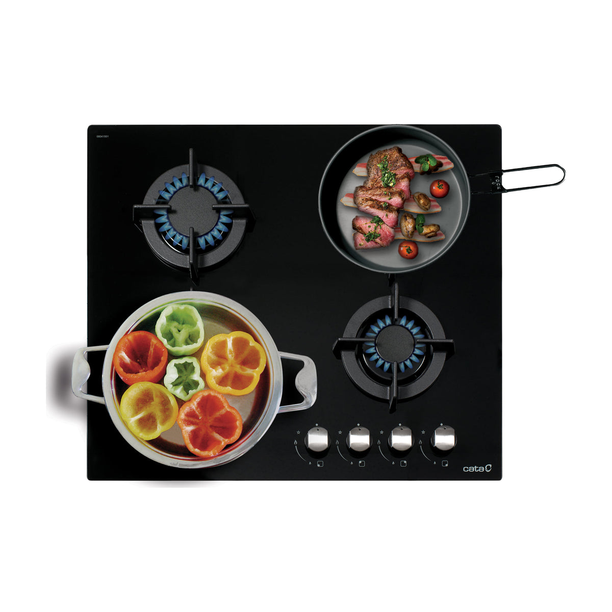 Placa de gas Cata CCI 6031 BK, 4 quemadores y cristal negro