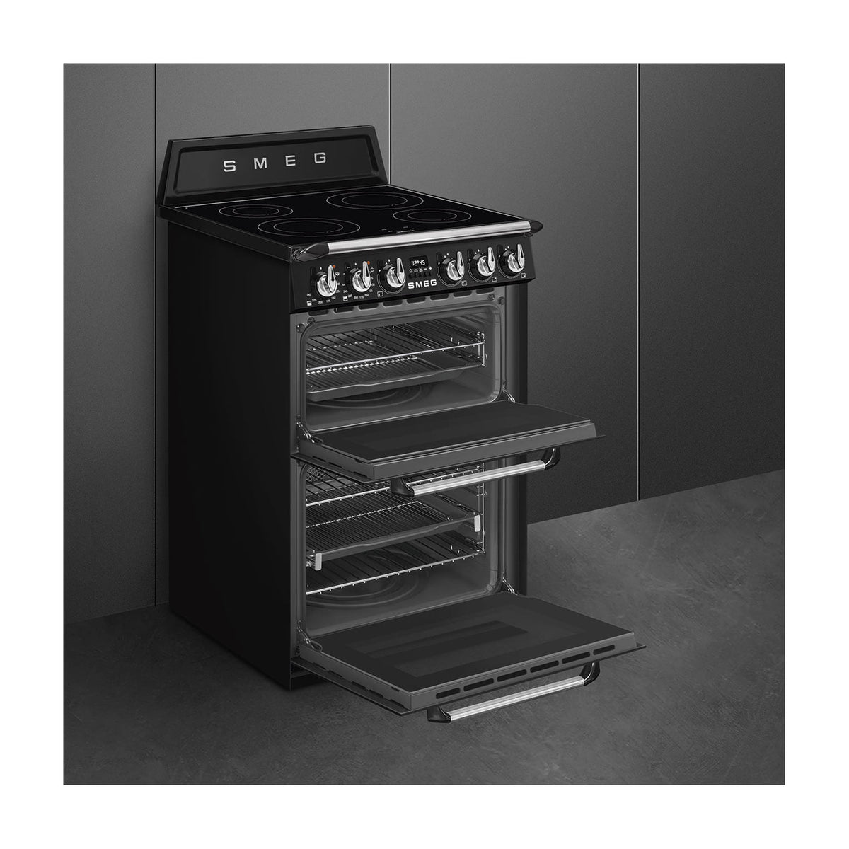 Cocina de inducción Smeg TR62IBL2 de 60 cm con doble horno, negra