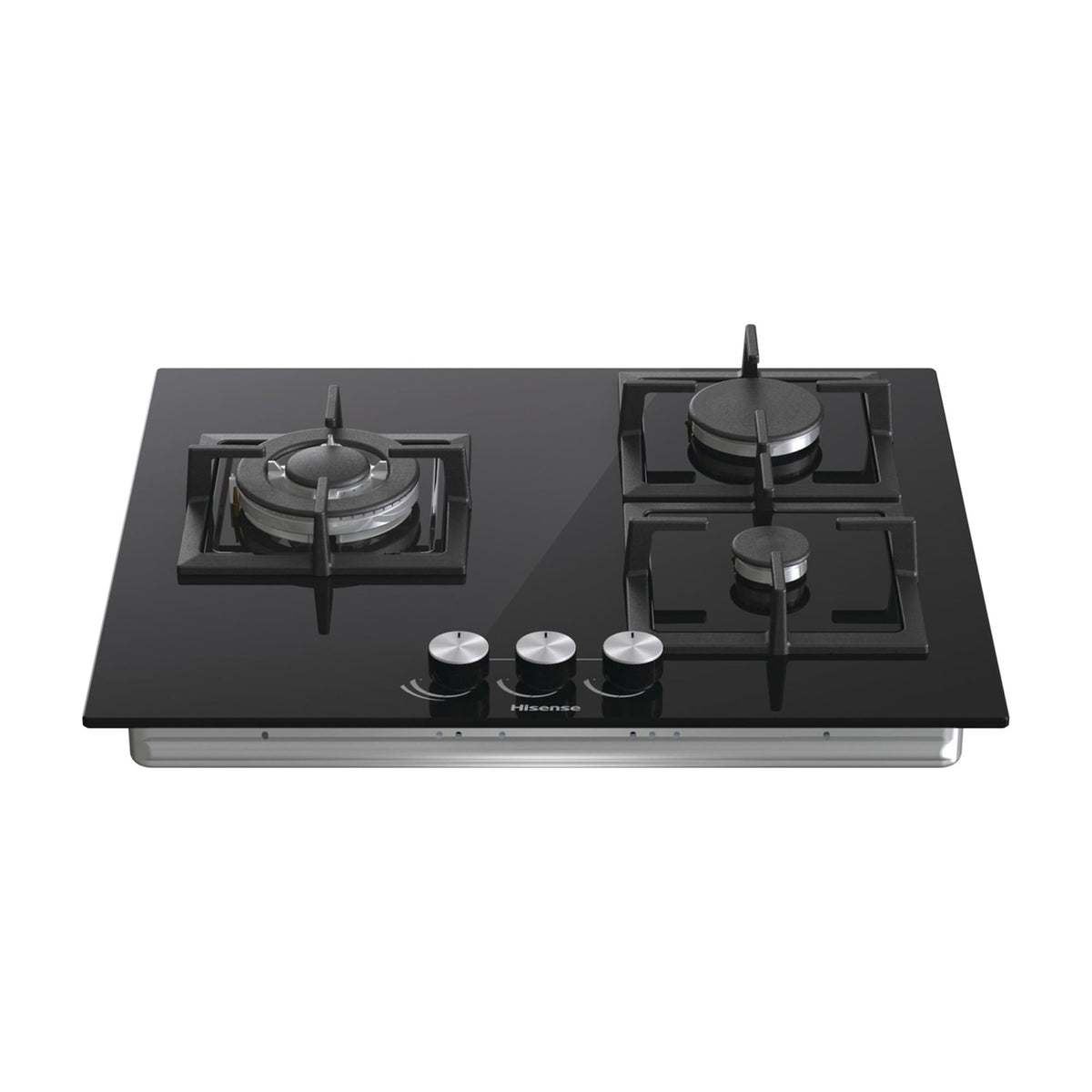 Placa de gas Hisense GG633B, 3 zonas y cristal negro