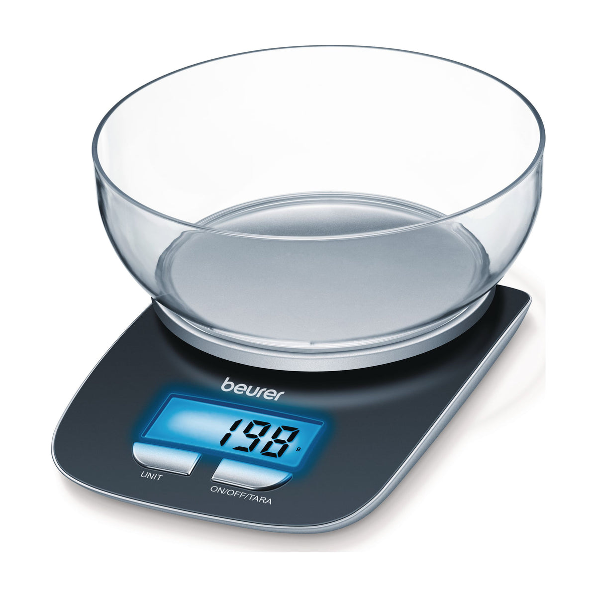Báscula de cocina Beurer KS 25, capacidad de 3 kg y bol extraíble de 1,2 l