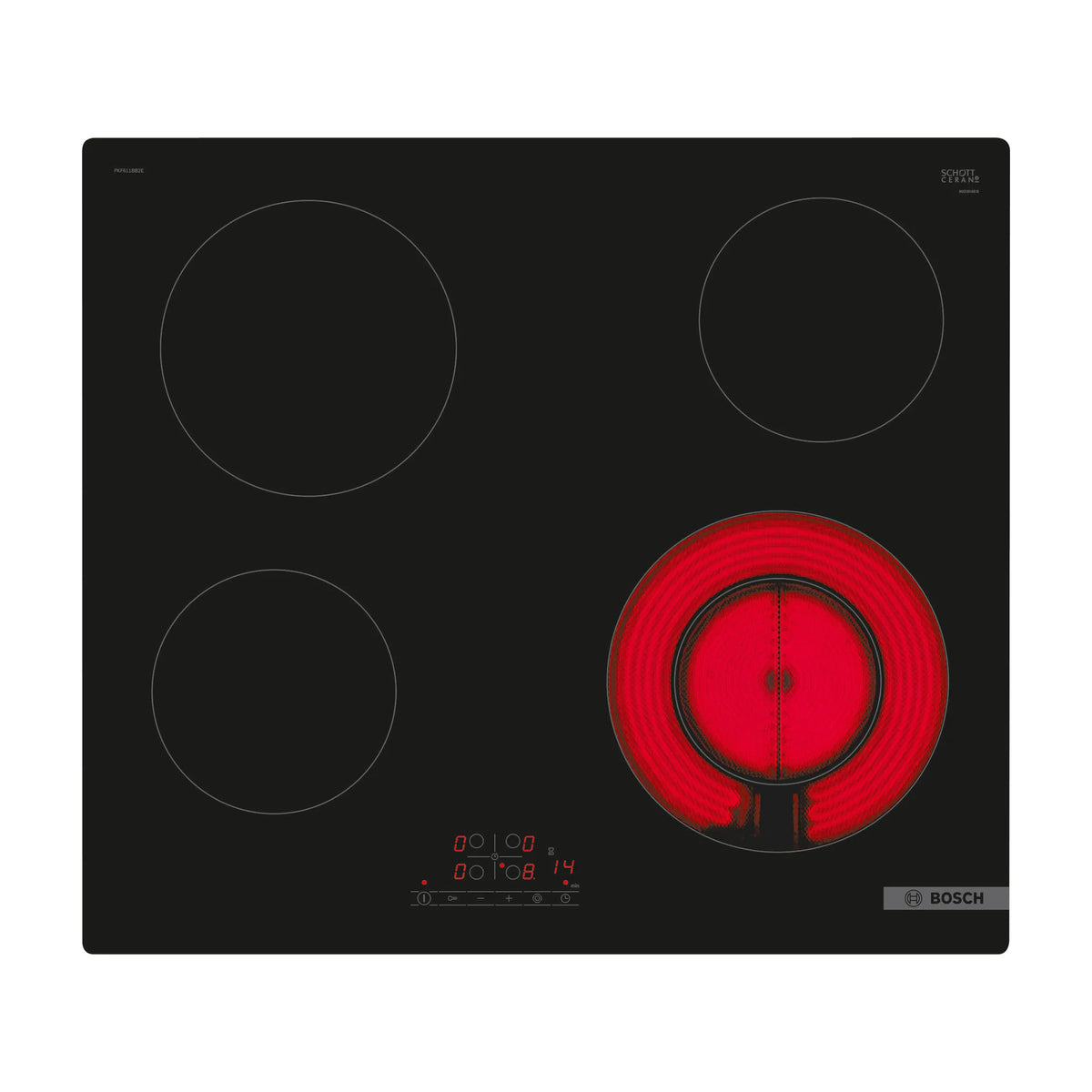 Placa vitrocerámica Bosch PKF611BB8E de 60 cm con 4 zonas y control TouchSelect