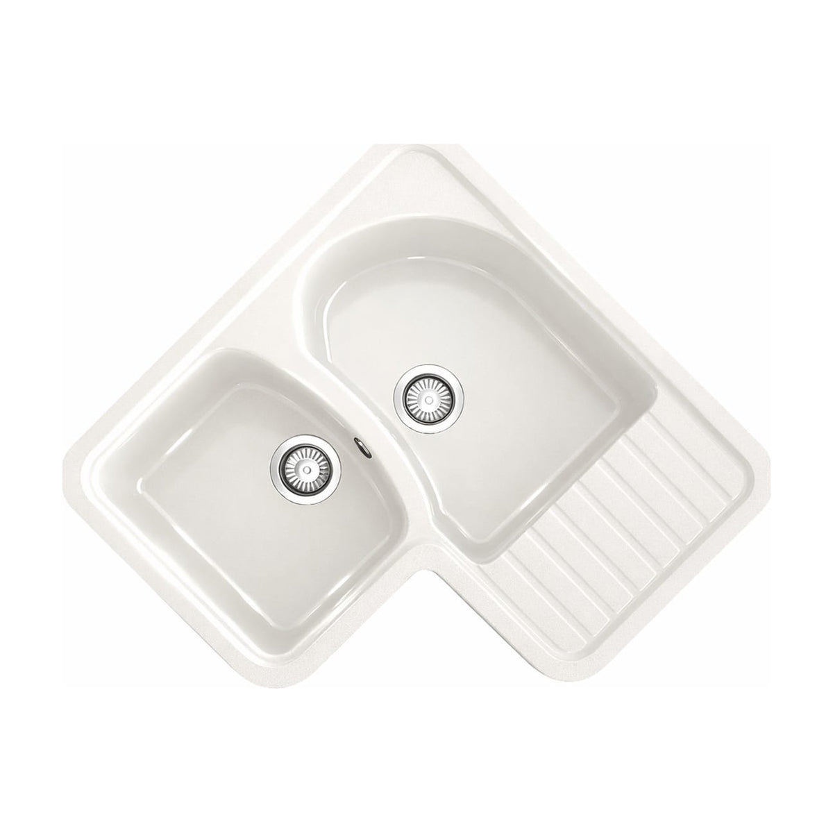 Fregadero Poalgi Jade 118 de resina, blanco brillo, dos cubetas con escurridor
