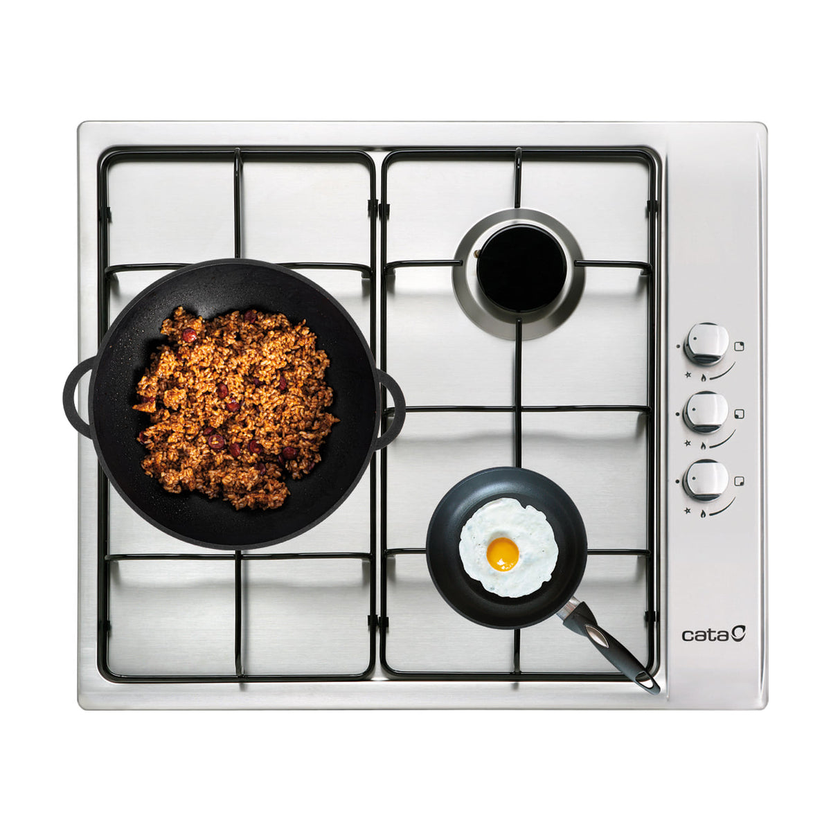 Placa de gas Cata GI 6021 X de 3 quemadores, inox de 58 cm