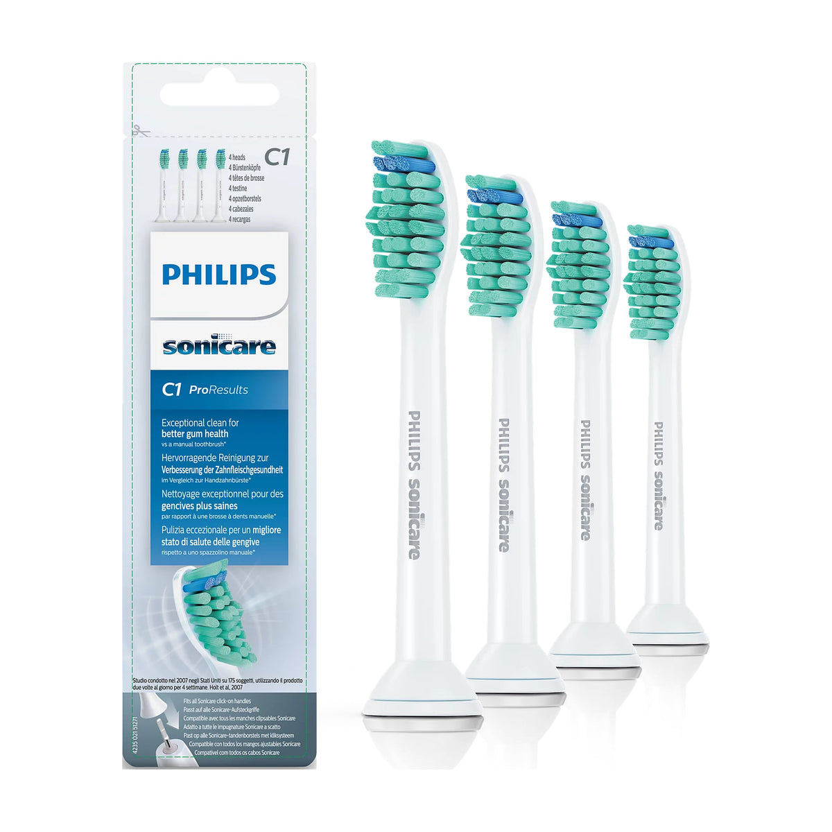 Cabezales de cepillado Philips Sonicare C1 ProResults HX6014/07 estándar, 4 unidades