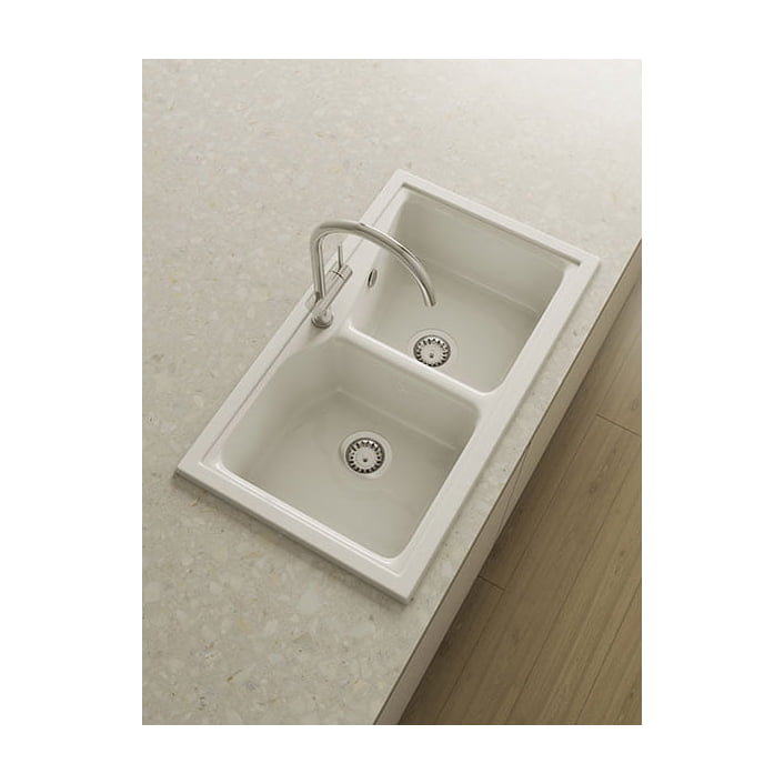 Fregadero de resina Poalgi City 322 Roc Stone®, dos cubetas, blanco brillo