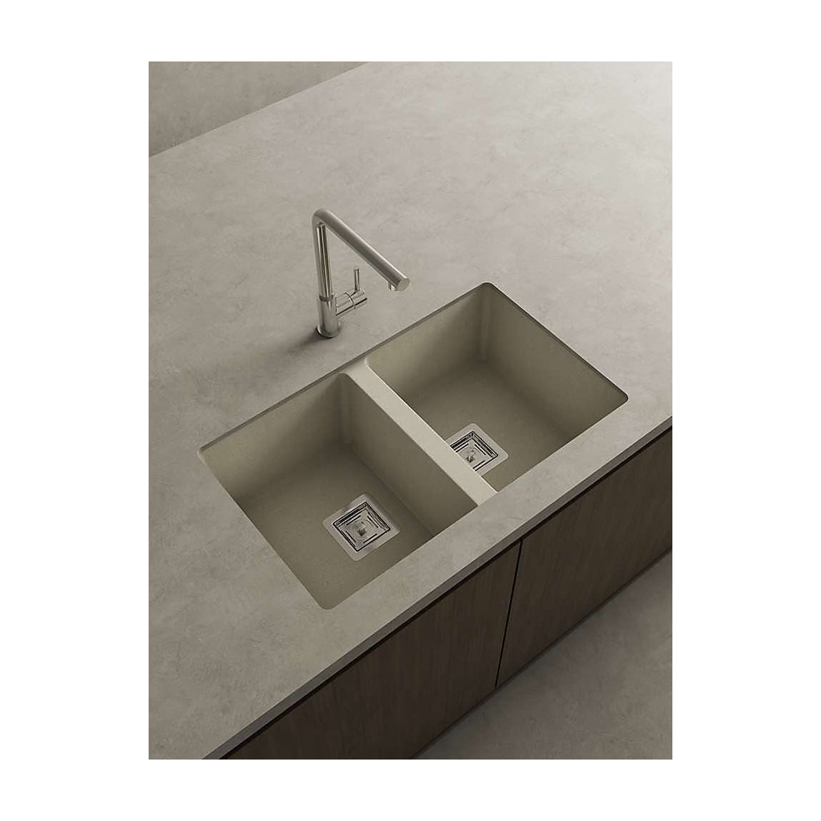 Fregadero Poalgi Zie 70 2C de granito Hekla, dos cubetas, Pumice Beige