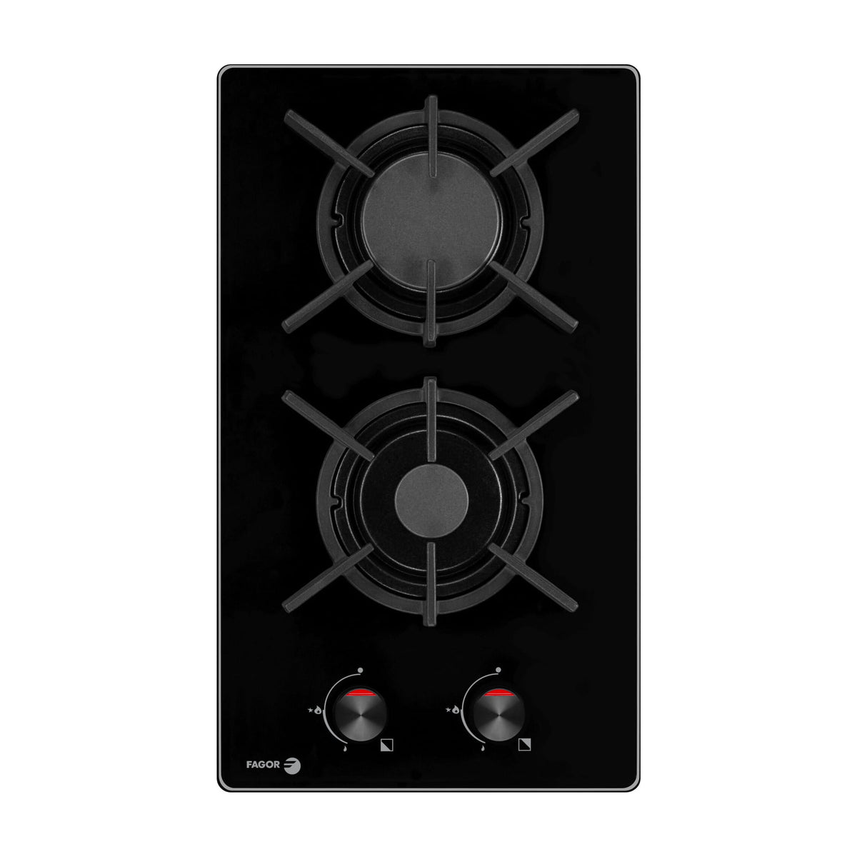 Placa de gas Fagor 3MCF-2GSTA, 2 fuegos y cristal templado negro