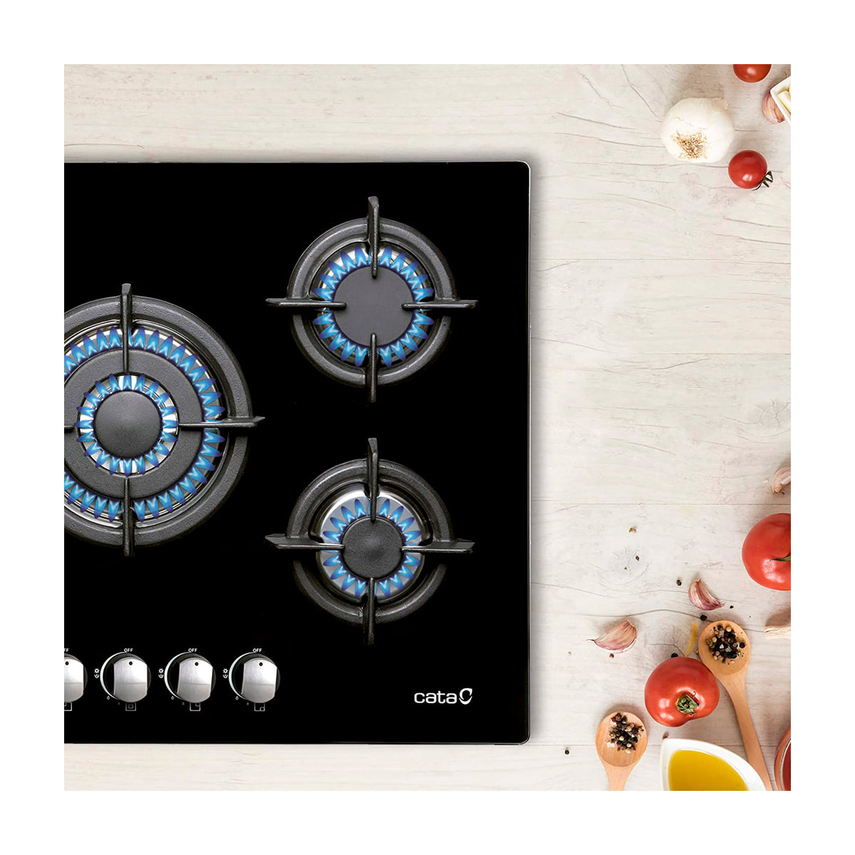 Placa de gas CATA L-7005 CI de 70 cm con 5 quemadores y cristal negro