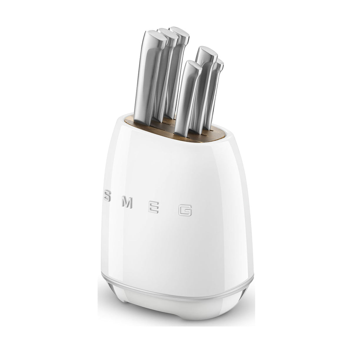 Set de cuchillos Smeg KBSF02WH con bloque blanco y 6 cuchillos de acero inoxidable