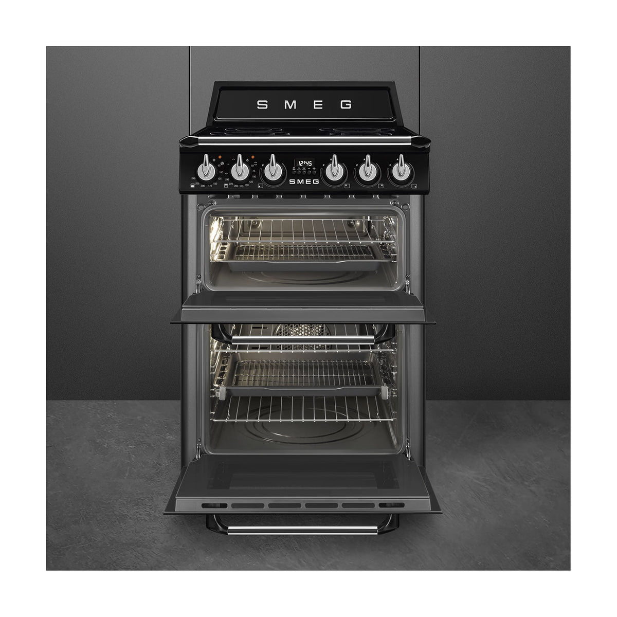 Cocina de inducción Smeg TR62IBL2 de 60 cm con doble horno, negra