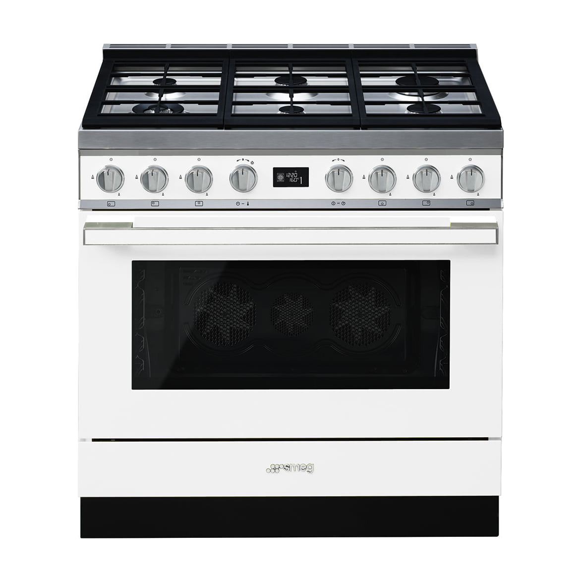 Cocina de gas Smeg CPF9GPWH blanca, 90 cm y horno pirolítico de 115 l