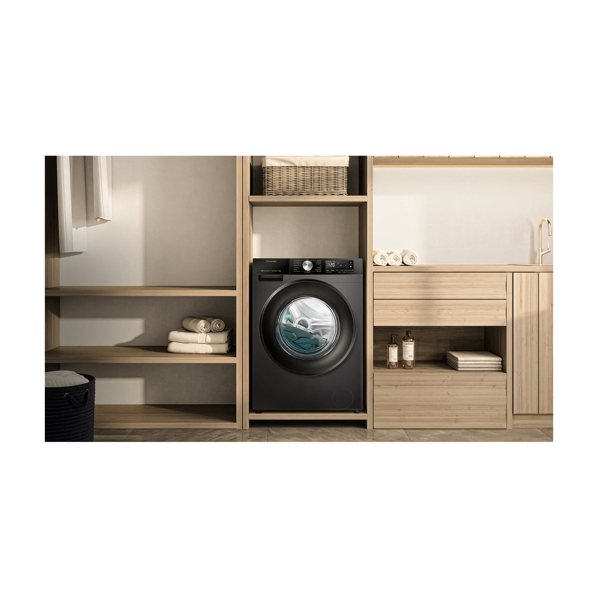Lavadora Hisense WF3S9043BB3 de 9 kg y 1400 rpm, negra