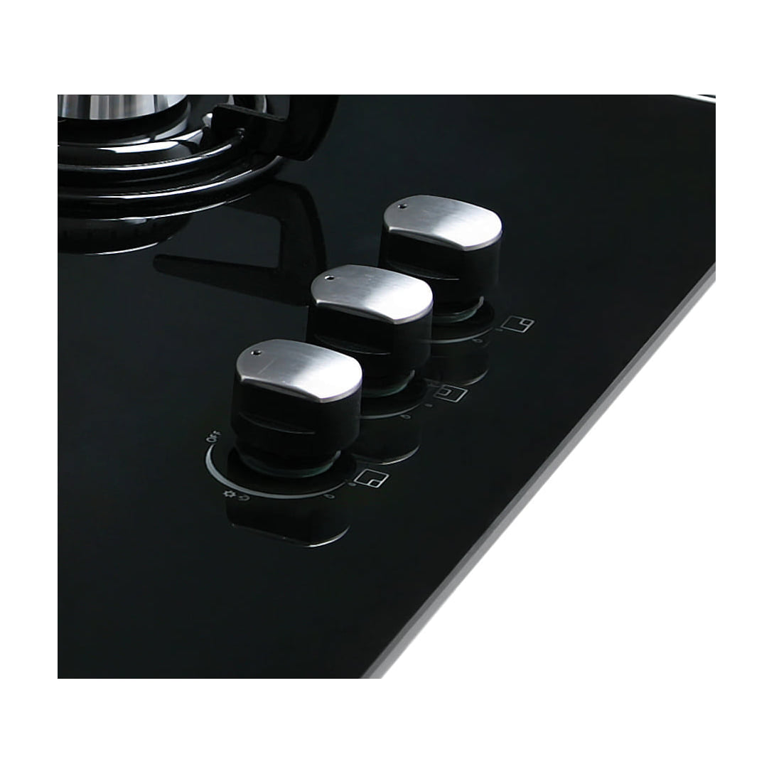 Placa de gas Cata CI 6021 BK de cristal negro, 3 zonas y 59 cm